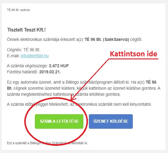 Székszerviz megrendelés számlaértesítés és letöltés